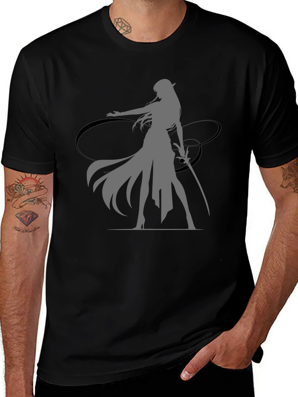 Fantasy Warrior Graphic Black T-Shirt
