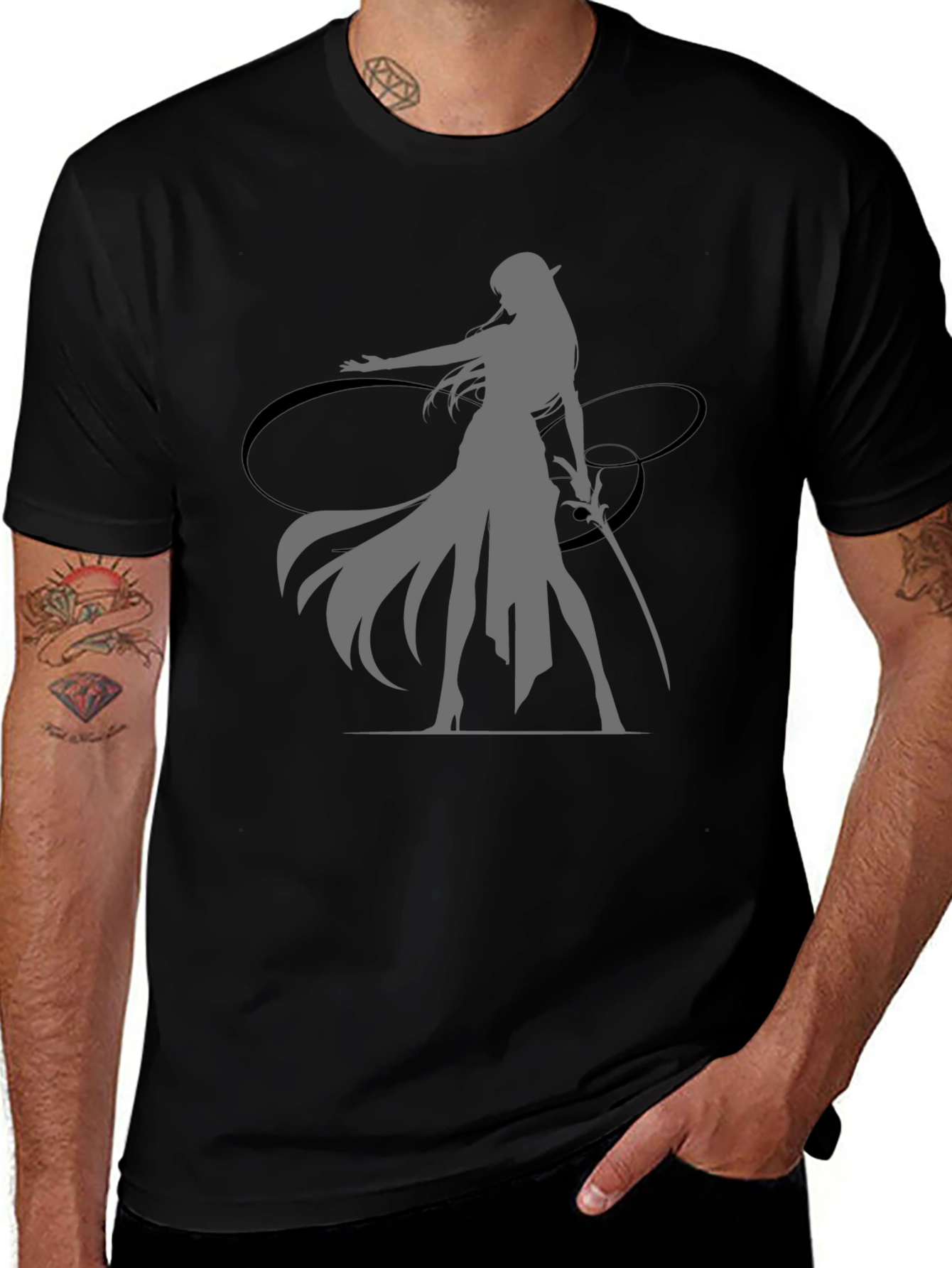 Fantasy Warrior Graphic Black T-Shirt