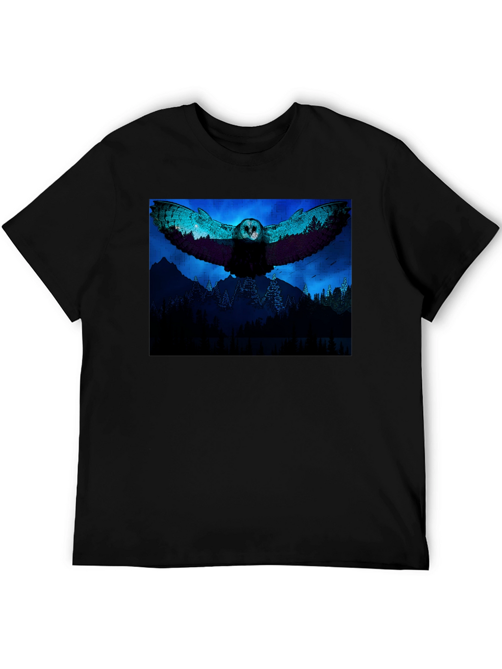 Owl Flight Graphic Print Black T-Shirt
