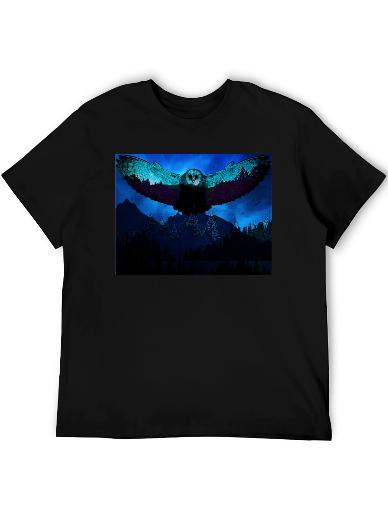 Owl Flight Graphic Print Black T-Shirt