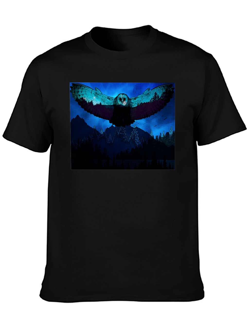Owl Flight Graphic Print Black T-Shirt