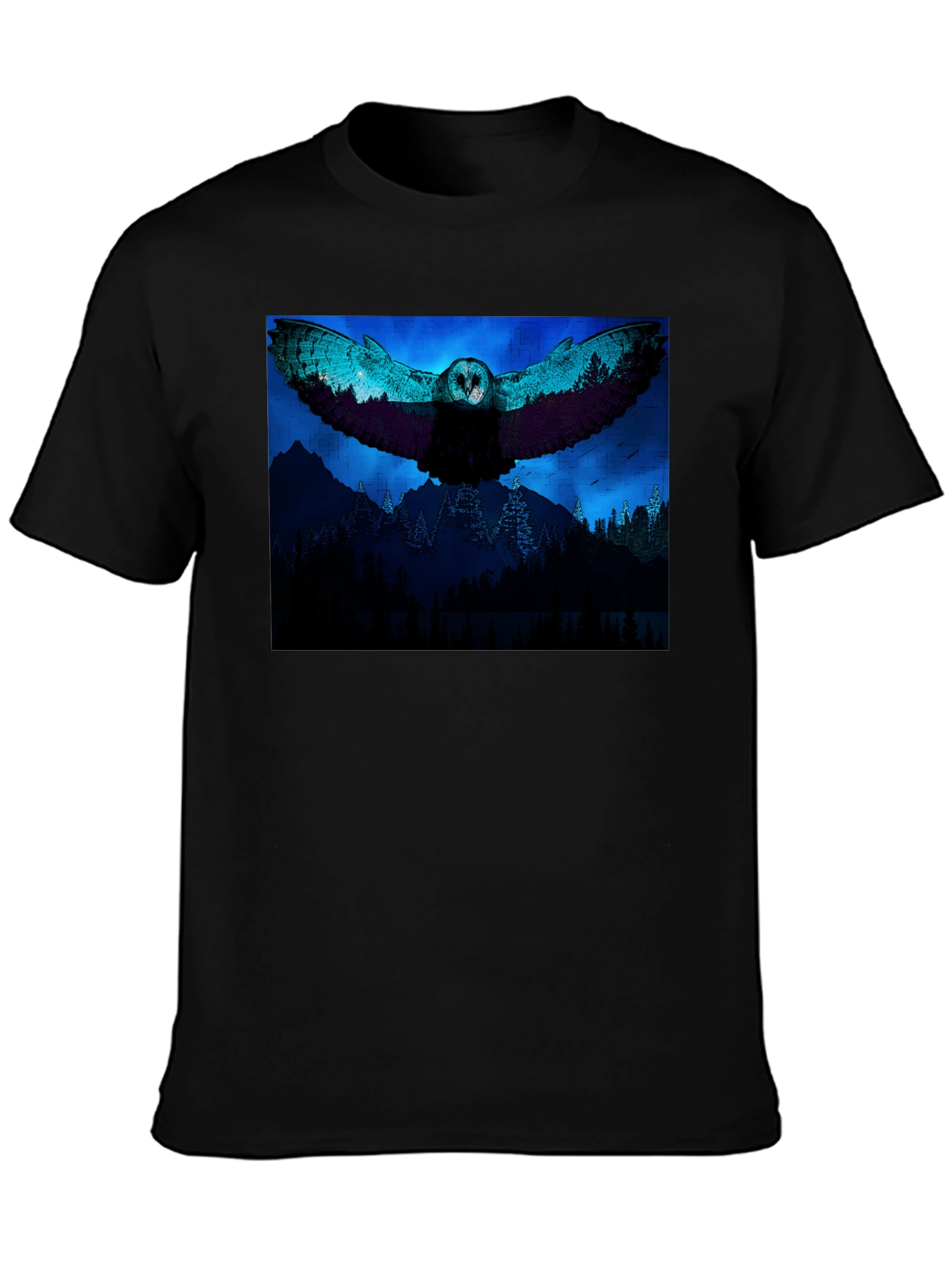 Owl Flight Graphic Print Black T-Shirt