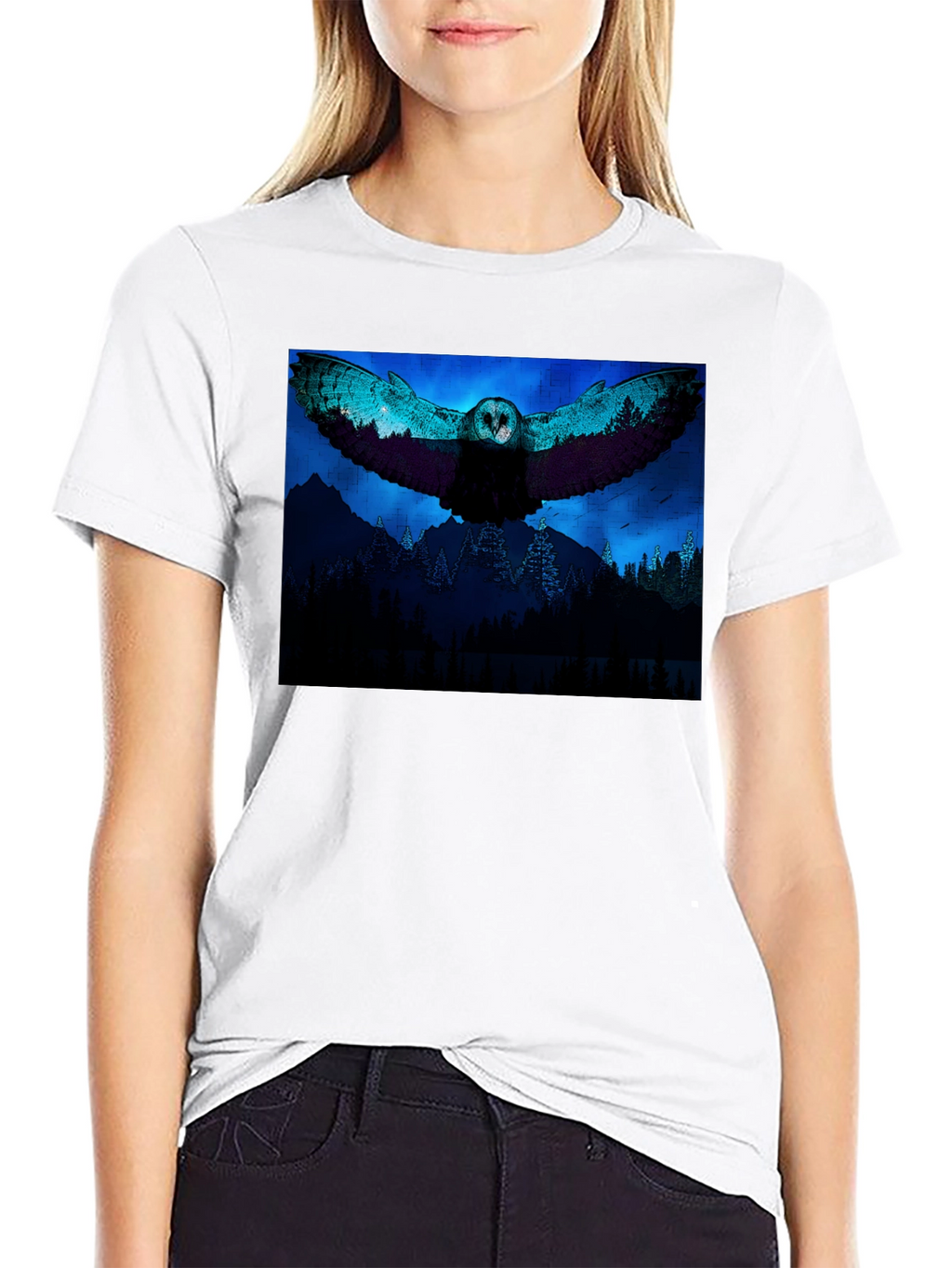 Owl Flight Graphic Print Black T-Shirt