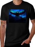 Owl Flight Graphic Print Black T-Shirt