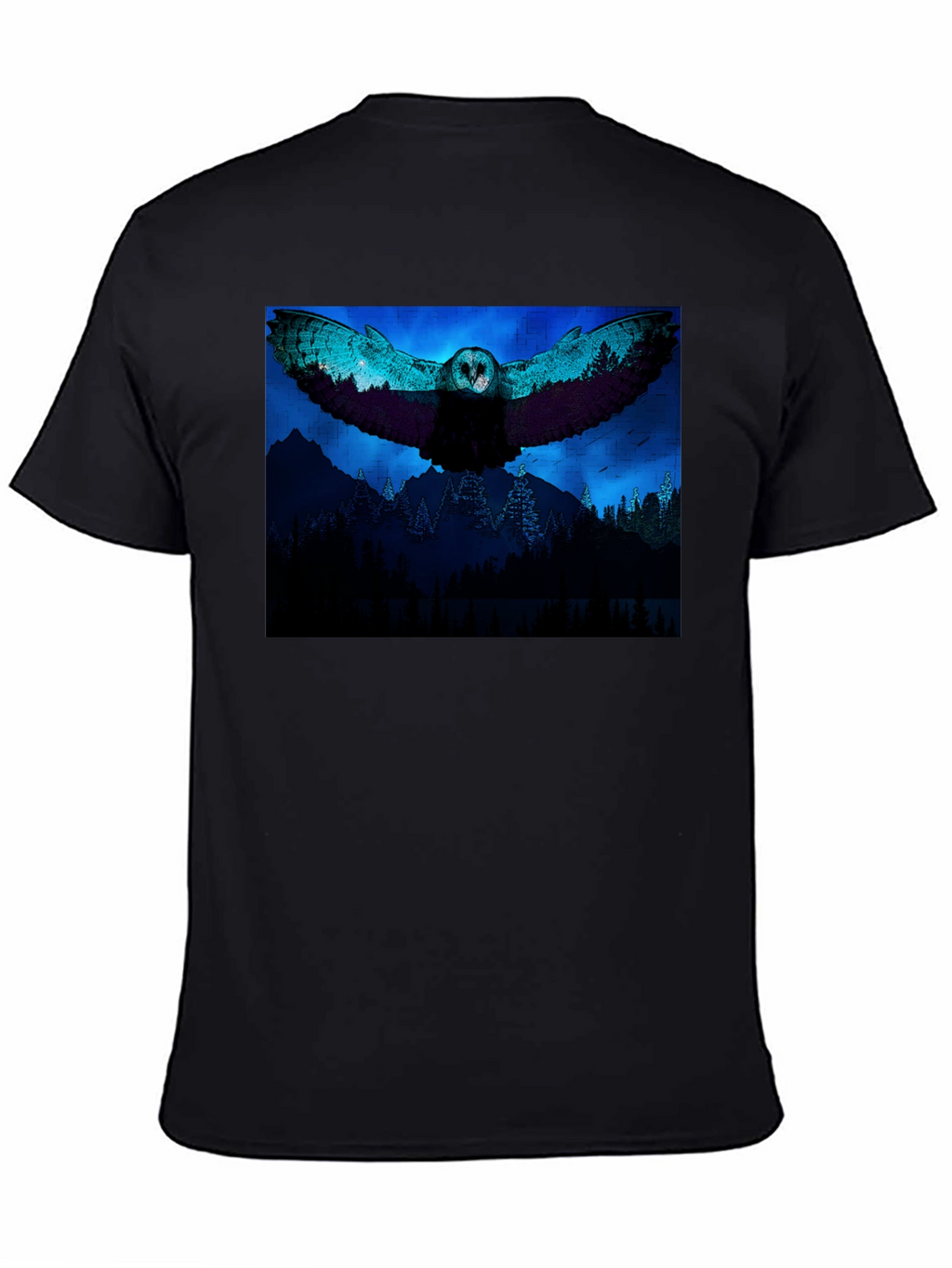 Owl Flight Graphic Print Black T-Shirt