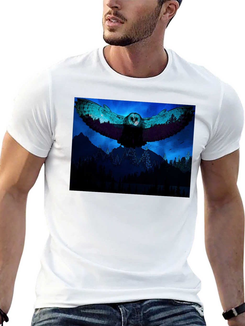 Owl Flight Graphic Print Black T-Shirt