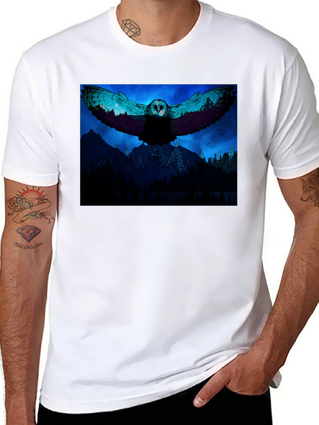 Owl Flight Graphic Print Black T-Shirt