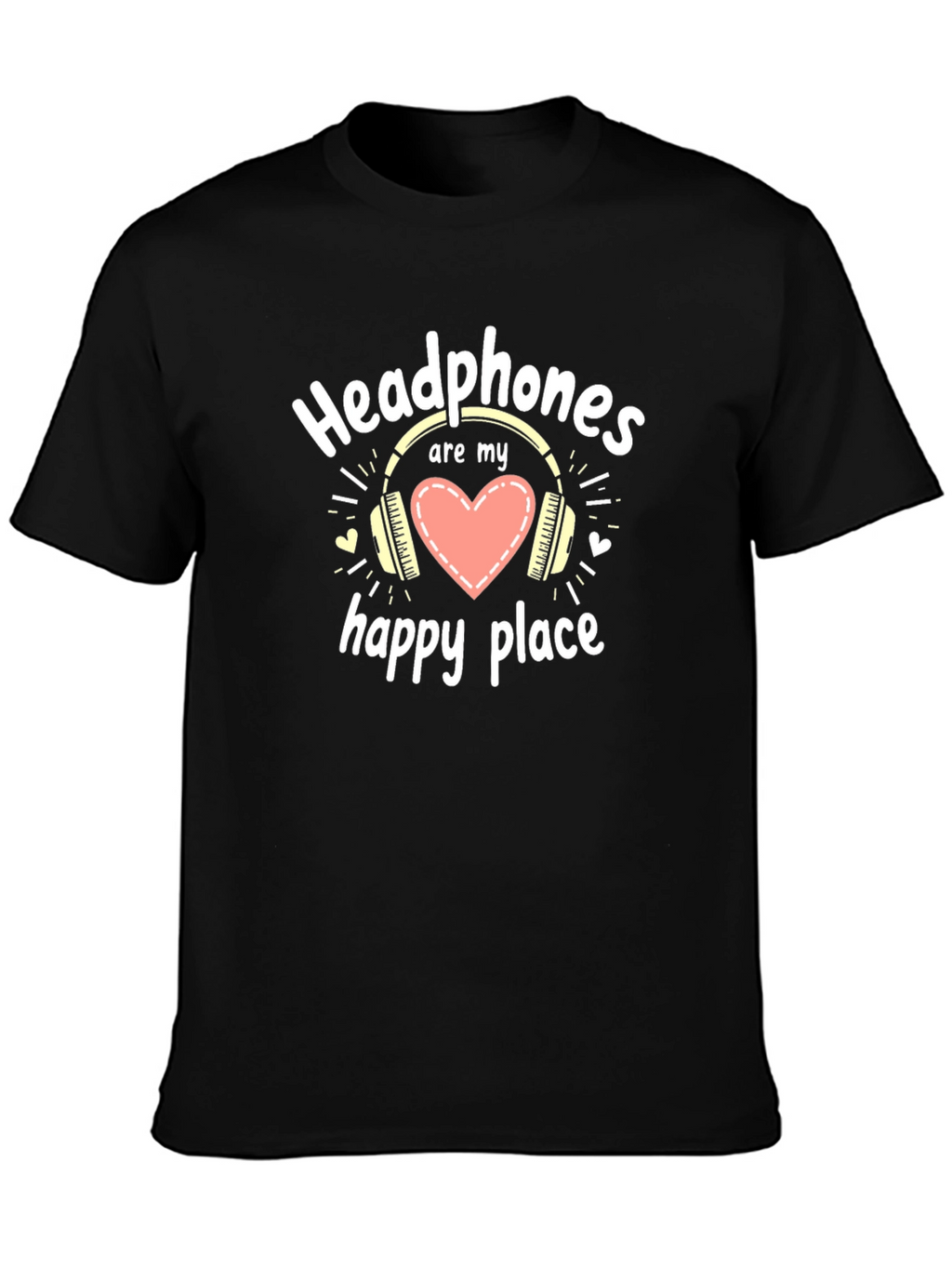Headphones are My Happy Place Black T-Shirt