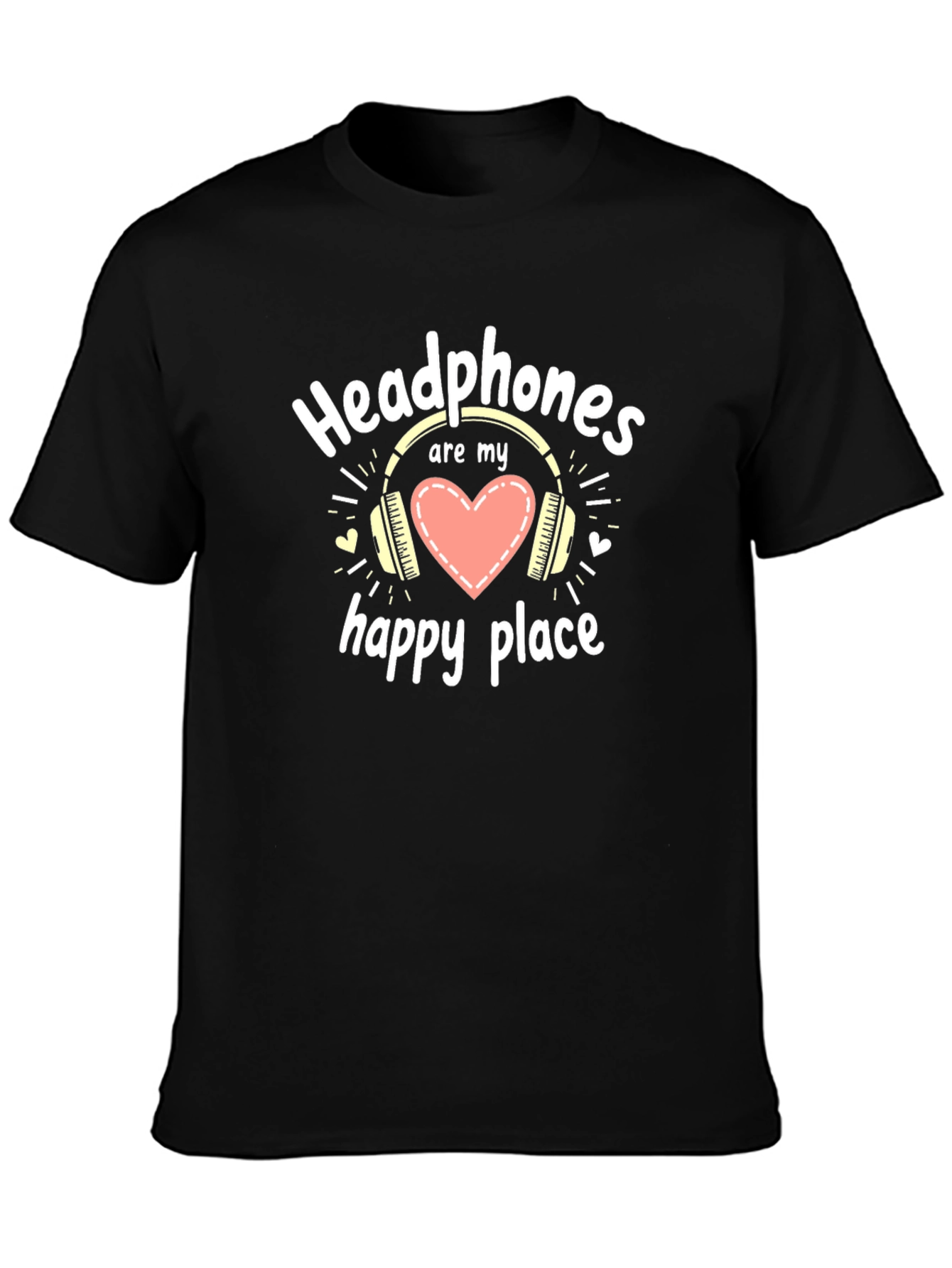 Headphones are My Happy Place Black T-Shirt