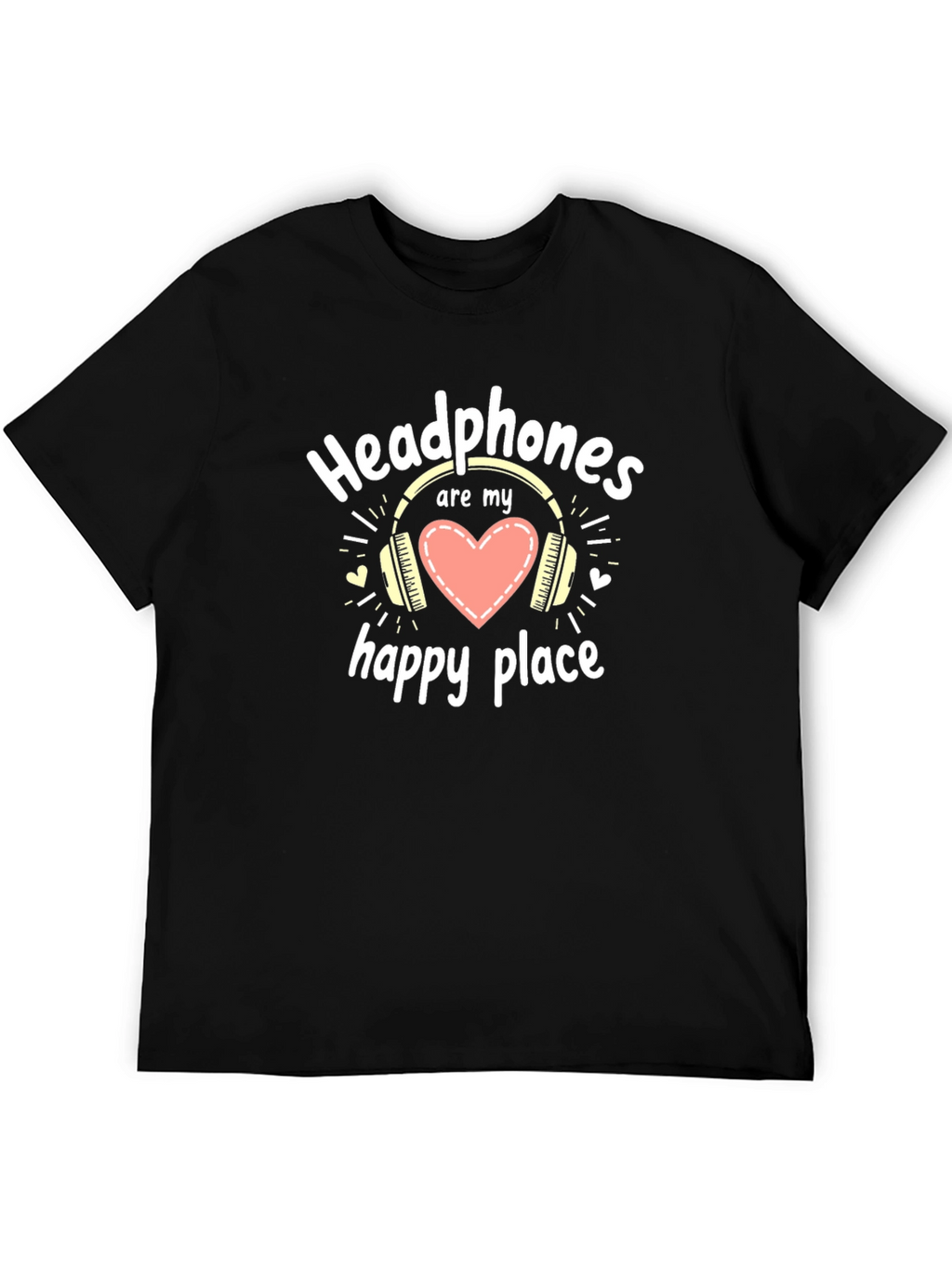 Headphones are My Happy Place Black T-Shirt