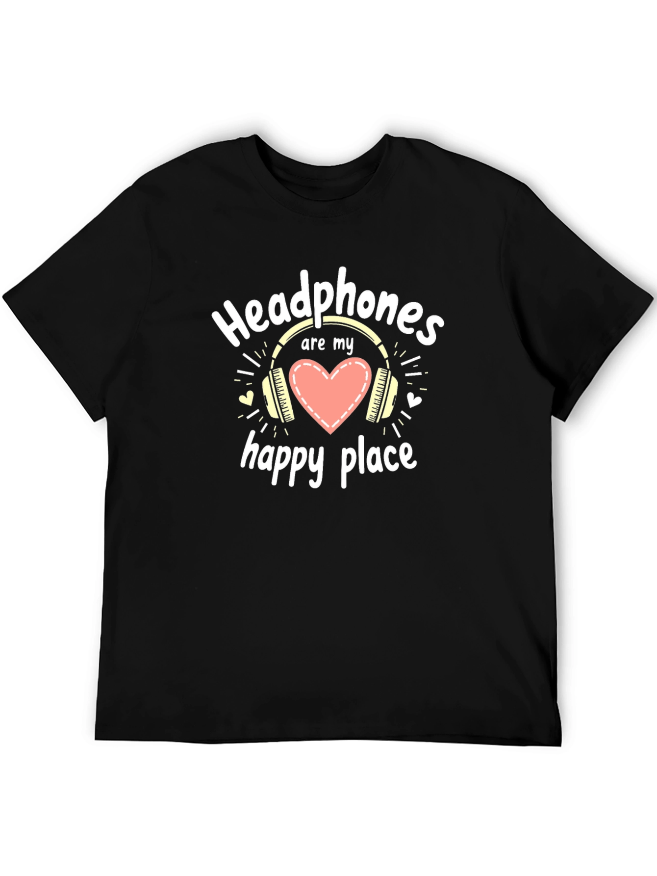 Headphones are My Happy Place Black T-Shirt