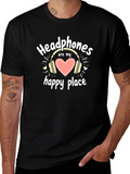 Headphones are My Happy Place Black T-Shirt