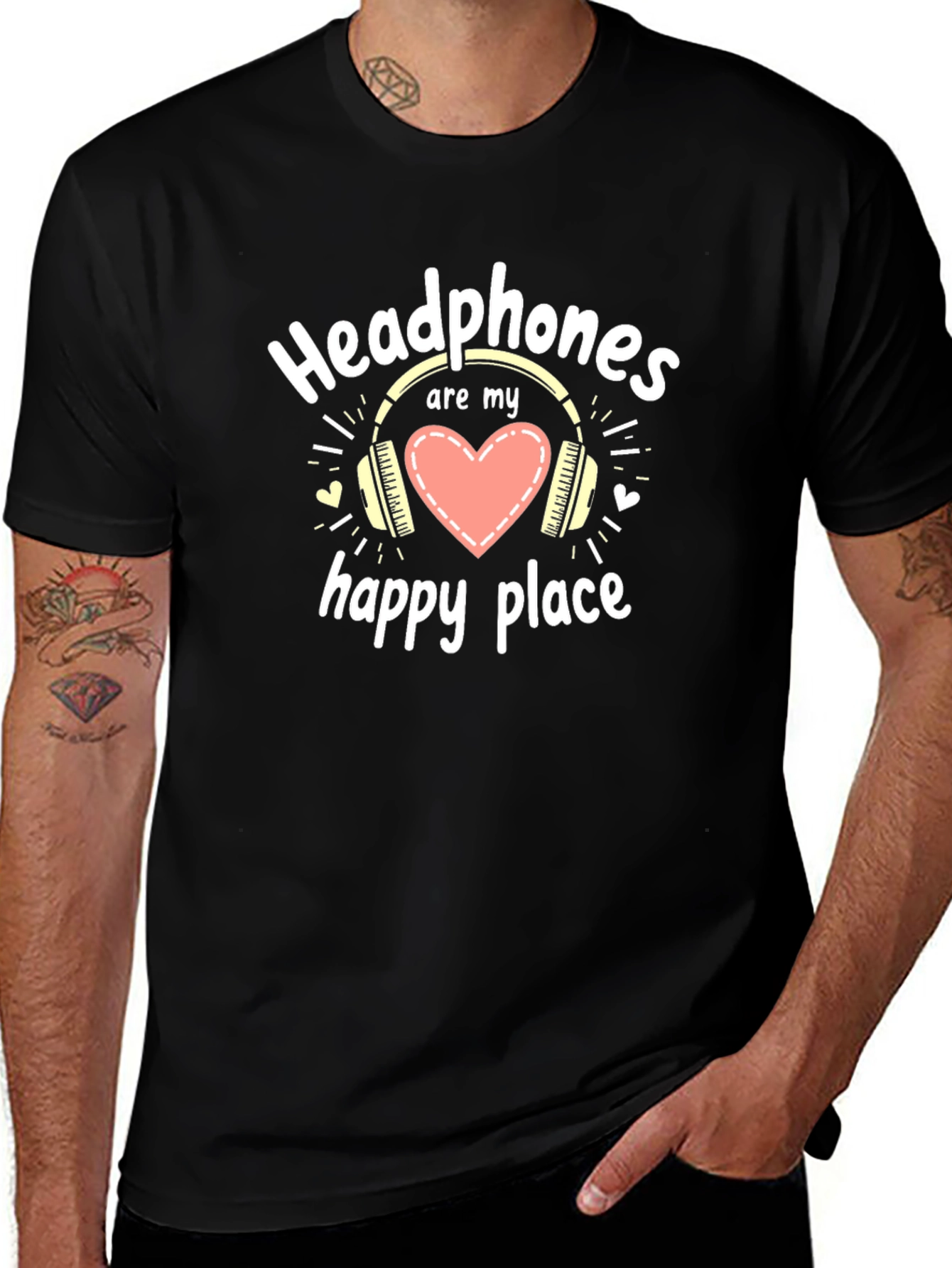 Headphones are My Happy Place Black T-Shirt