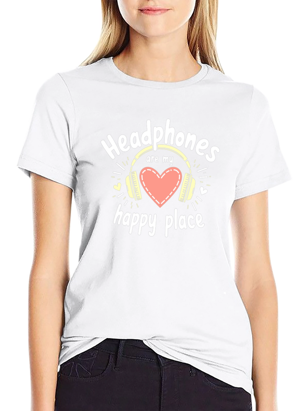 Headphones are My Happy Place Black T-Shirt