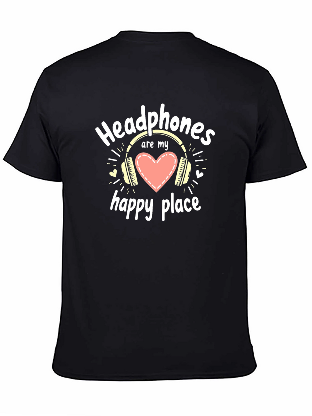 Headphones are My Happy Place Black T-Shirt