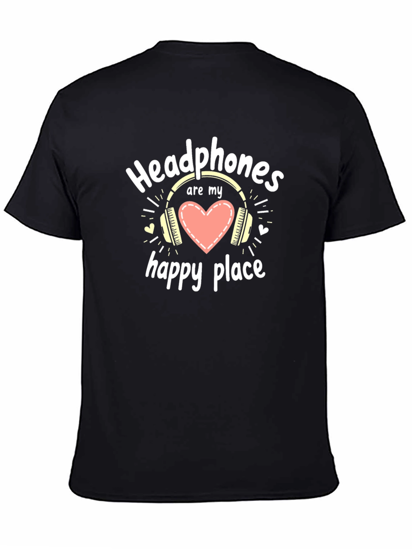 Headphones are My Happy Place Black T-Shirt