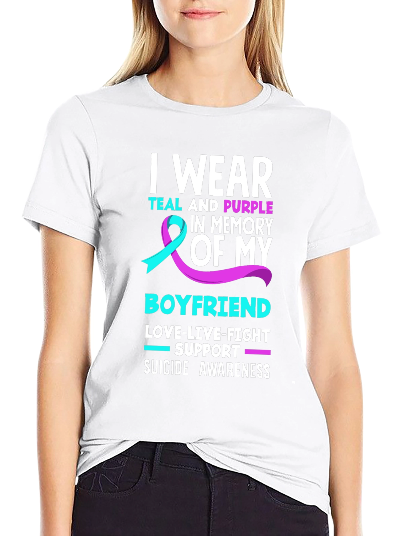 I Wear Teal and Purple Boyfriend Suicide Awareness T-Shirt
