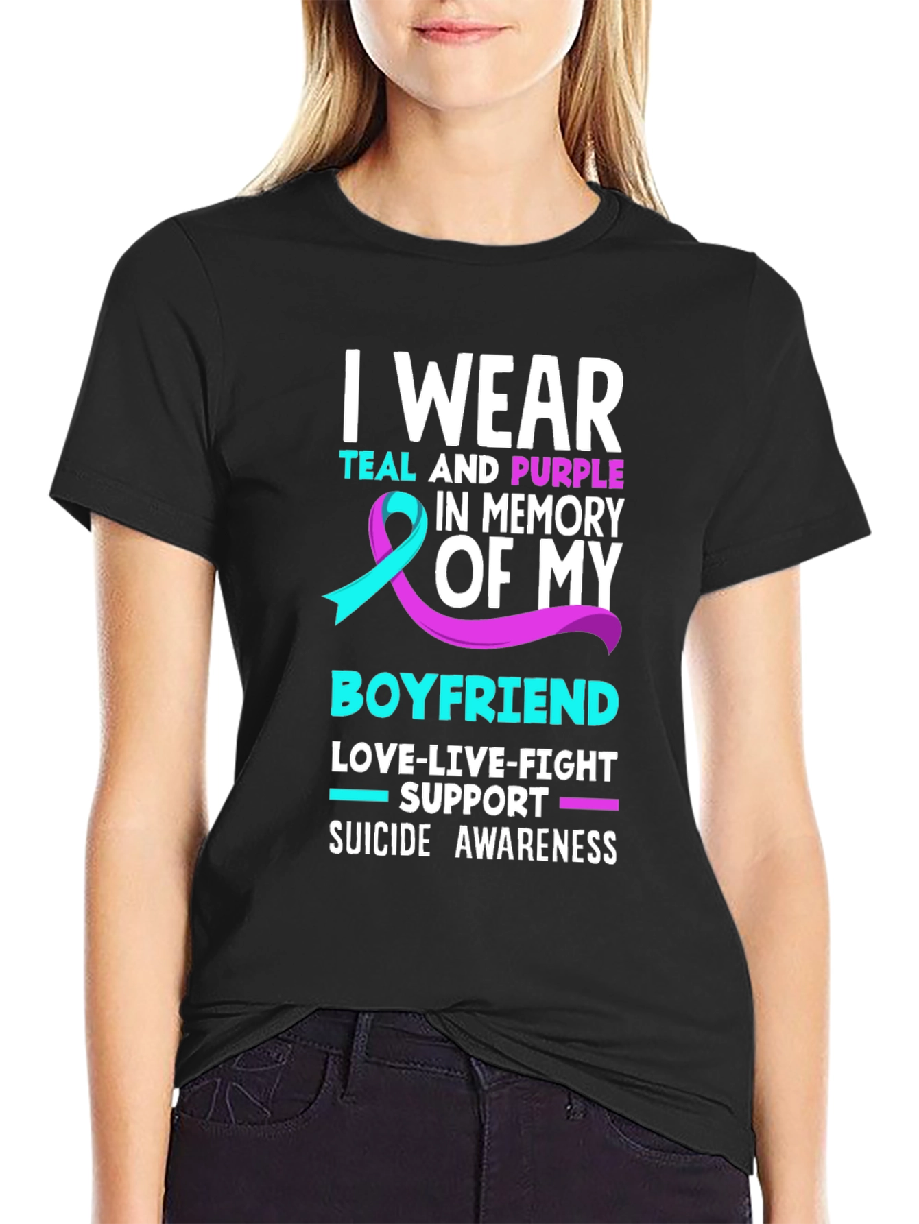 I Wear Teal and Purple Boyfriend Suicide Awareness T-Shirt