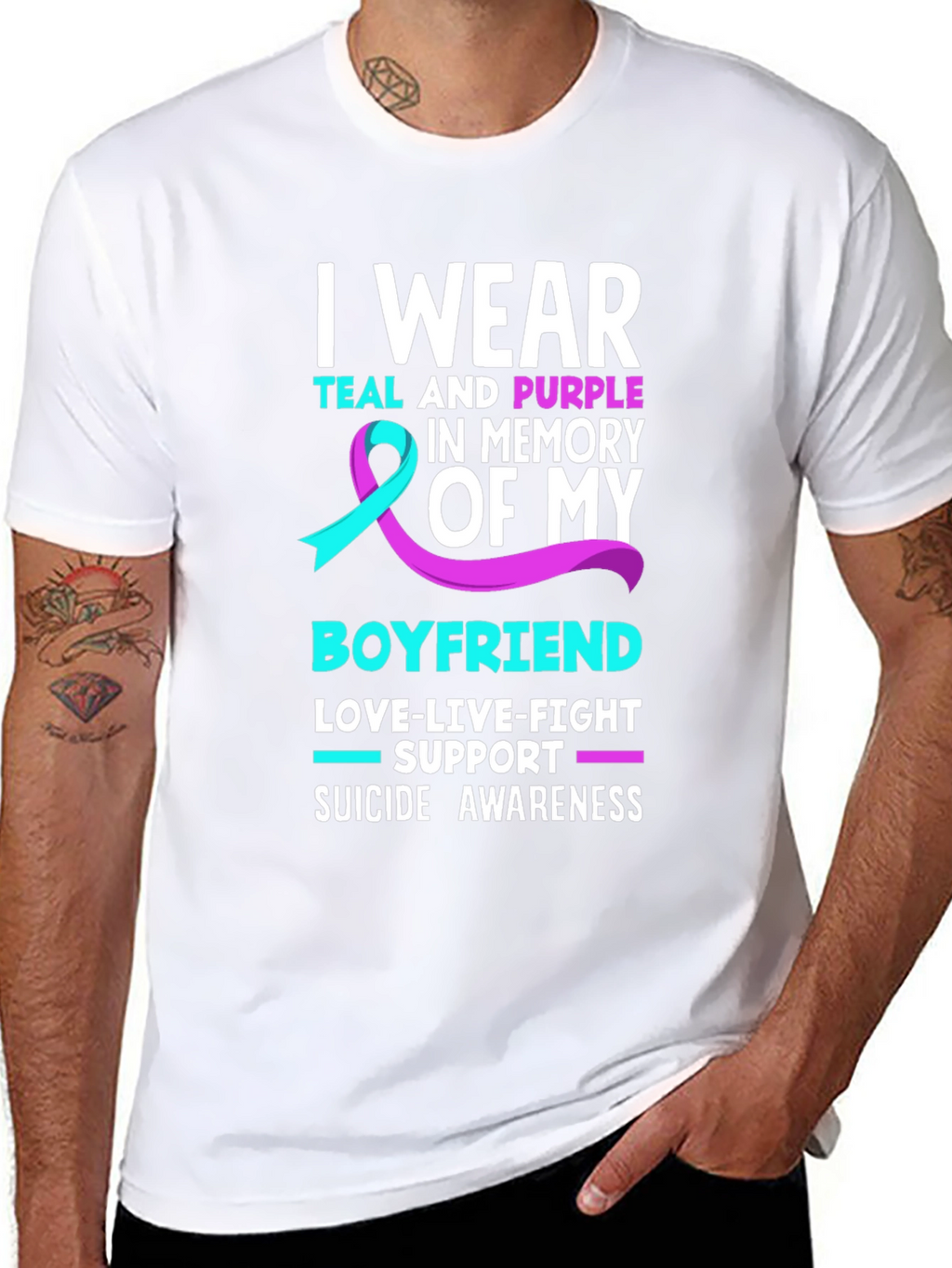 I Wear Teal and Purple Boyfriend Suicide Awareness T-Shirt