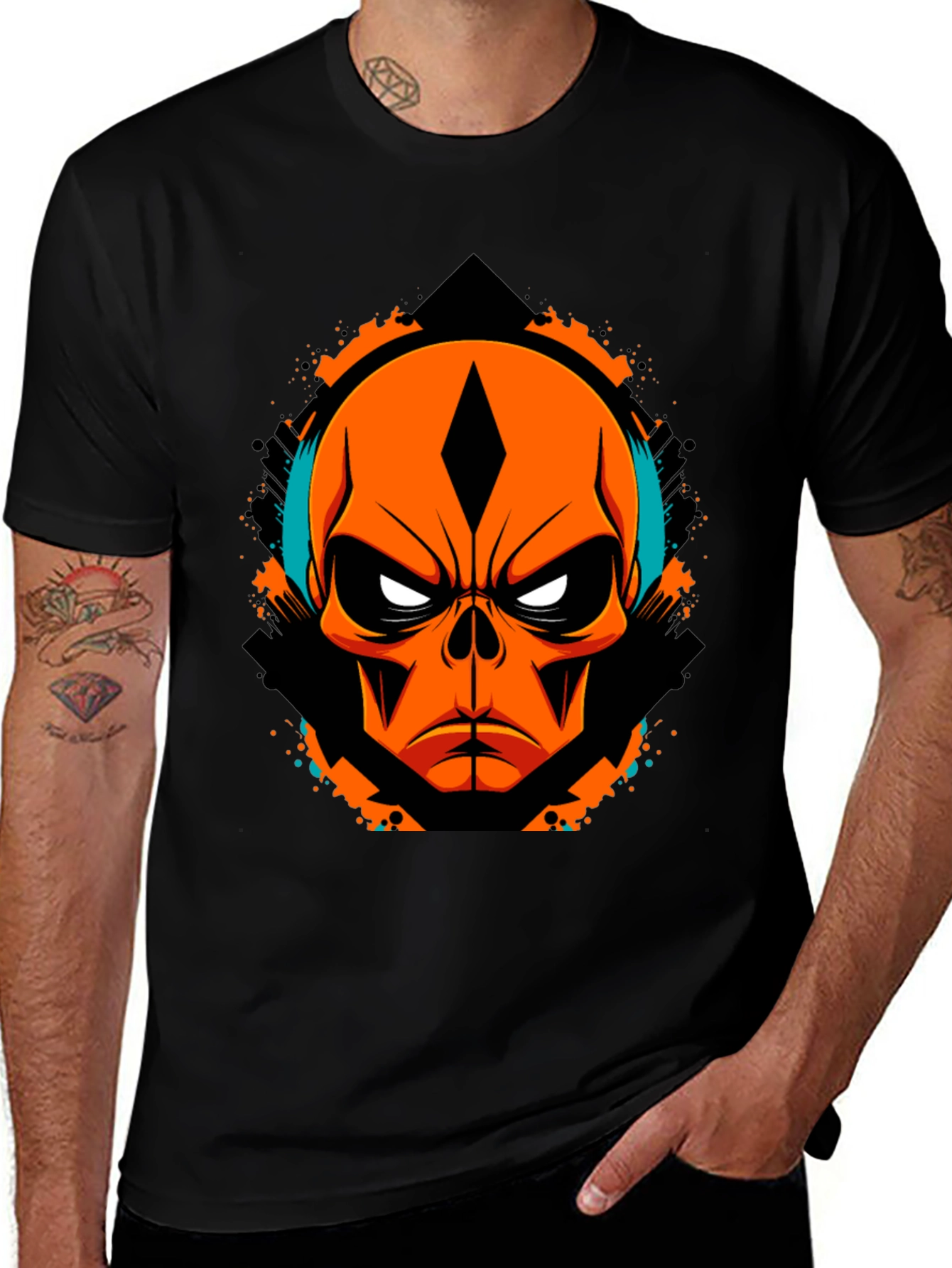 Orange Skull Graphic Tee - Edgy Streetwear