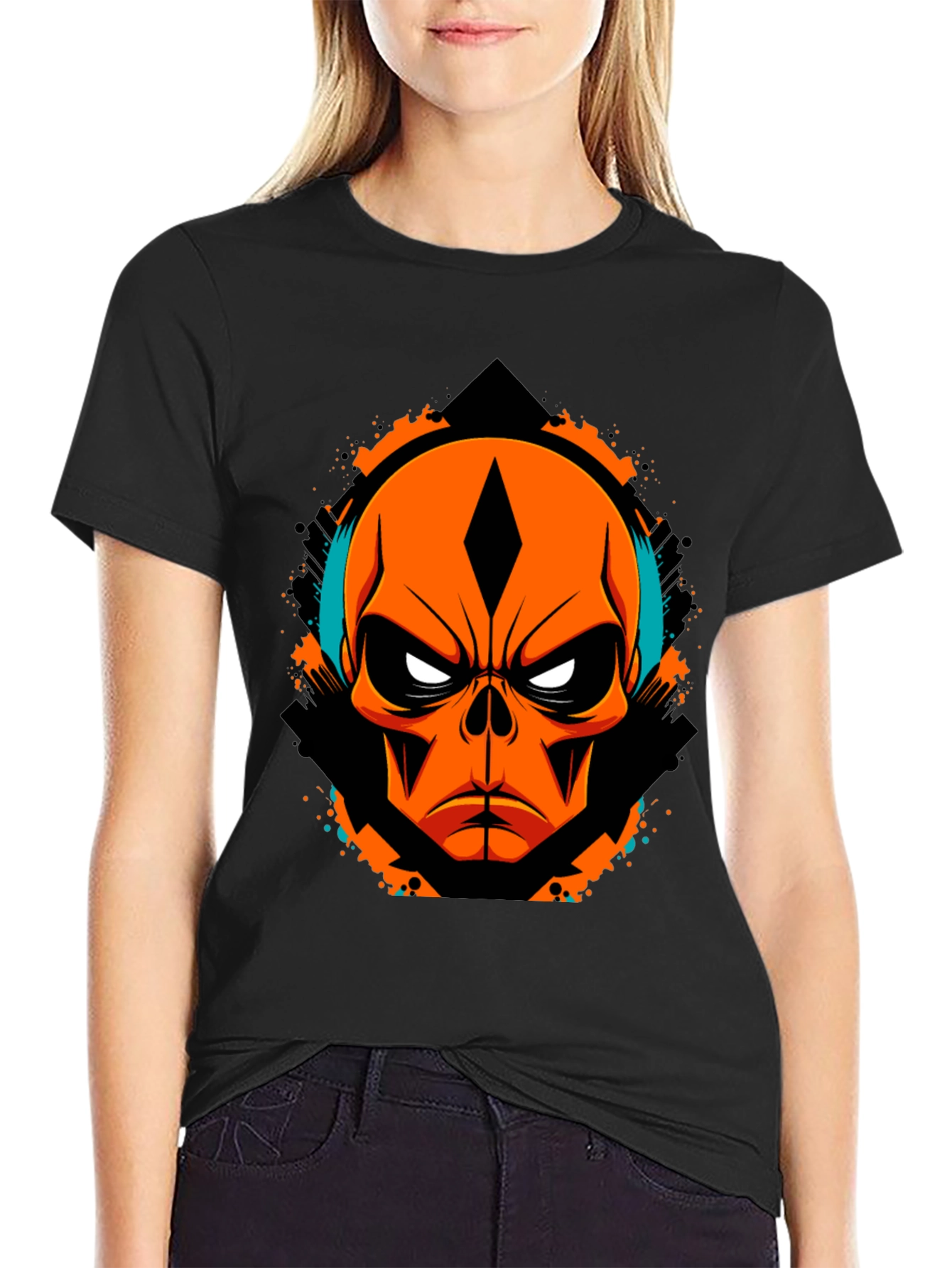 Orange Skull Graphic Tee - Edgy Streetwear