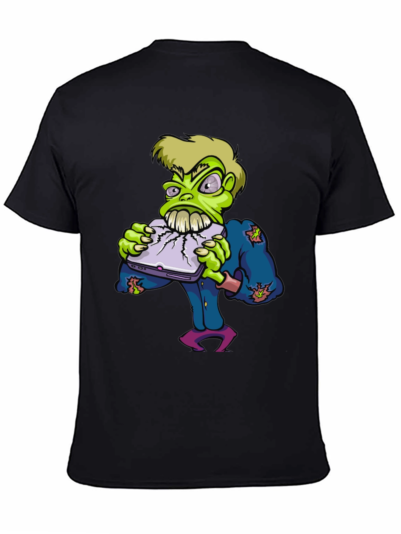 Zombie Laptop Eater Graphic Tee - Black Cotton T-Shirt