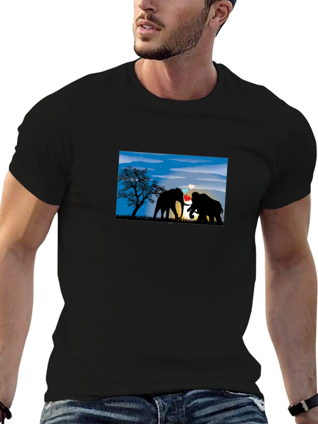 Elephant Love T-Shirt - Black Cotton Tee
