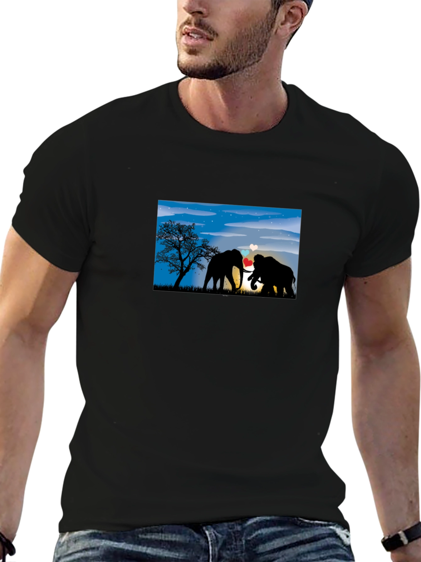 Elephant Love T-Shirt - Black Cotton Tee