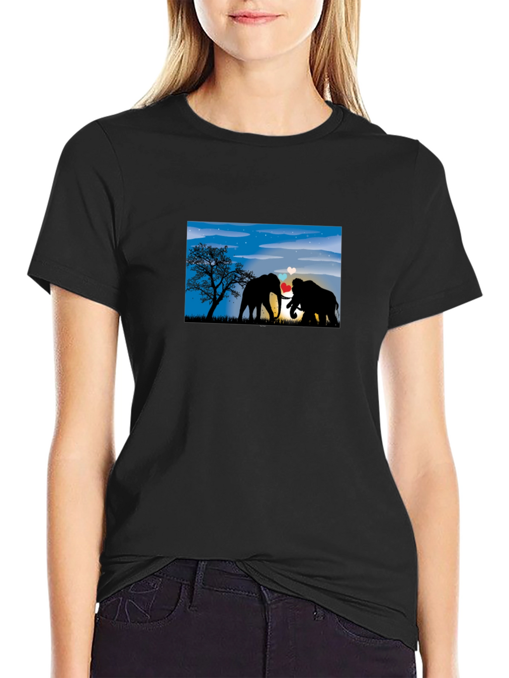 Elephant Love T-Shirt - Black Cotton Tee