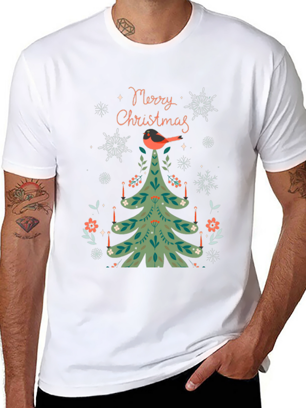 Festive Christmas Tree Bird T-Shirt