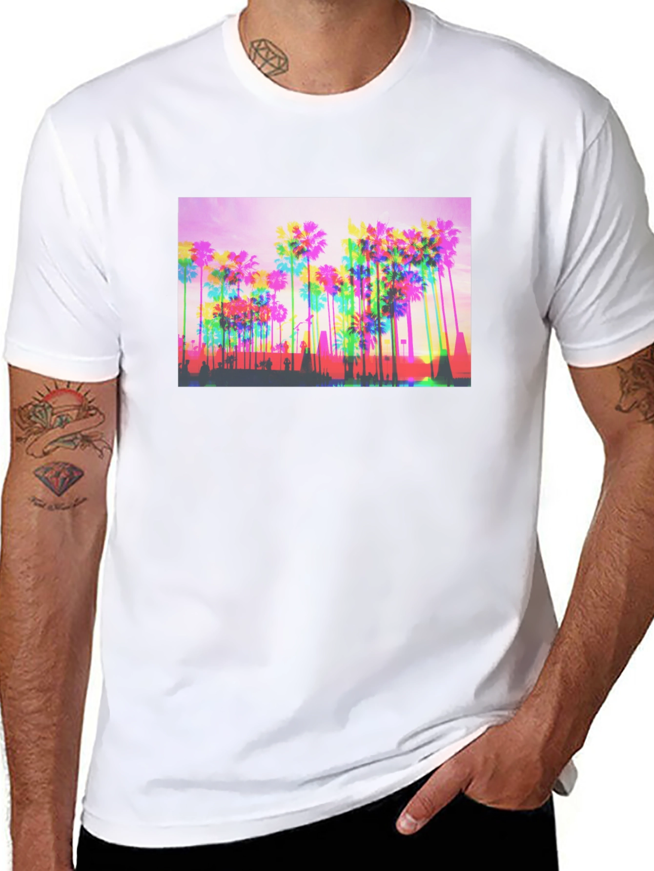 Retro Palm Tree Graphic Tee - Black