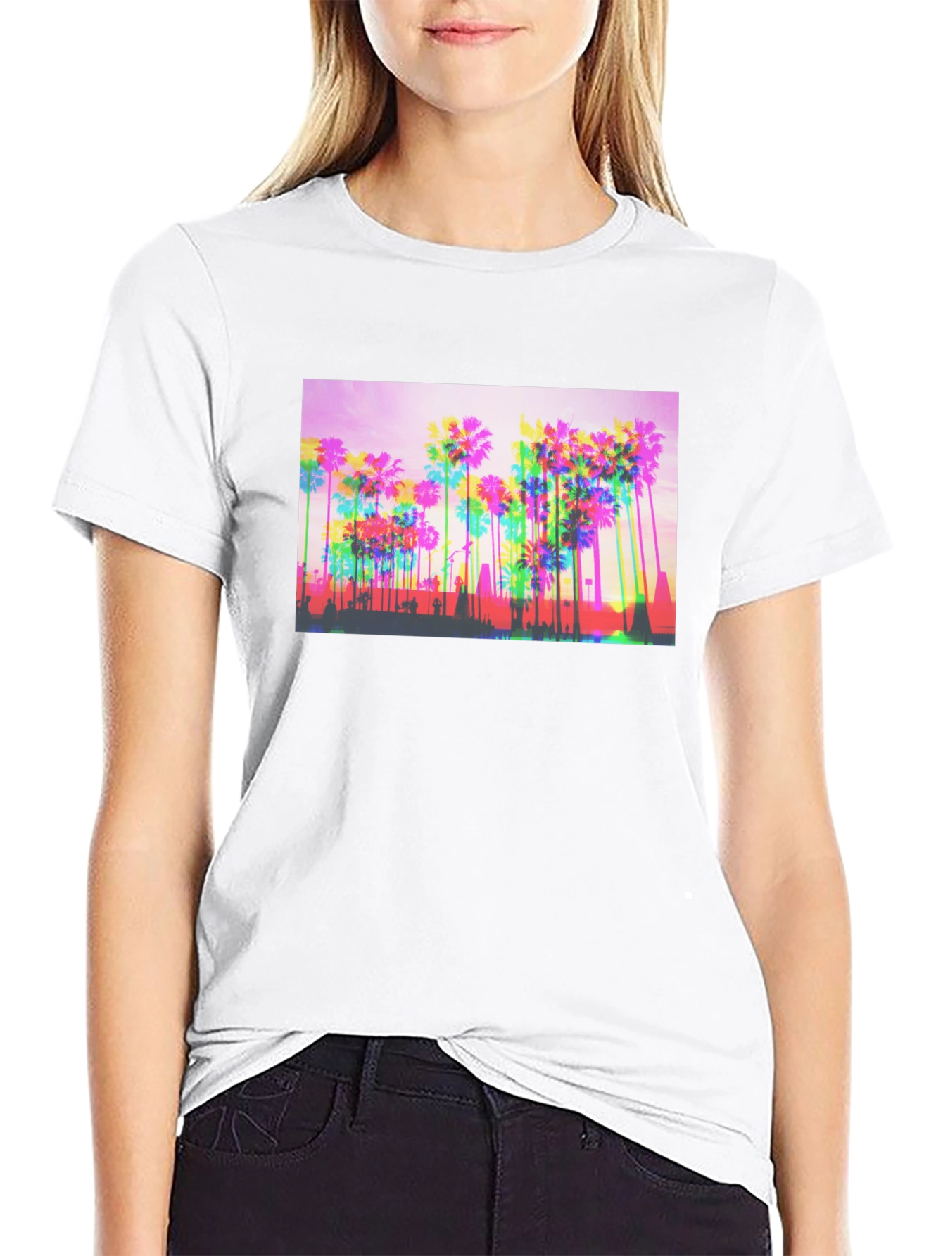Retro Palm Tree Graphic Tee - Black