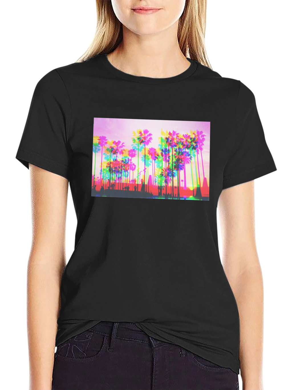 Retro Palm Tree Graphic Tee - Black