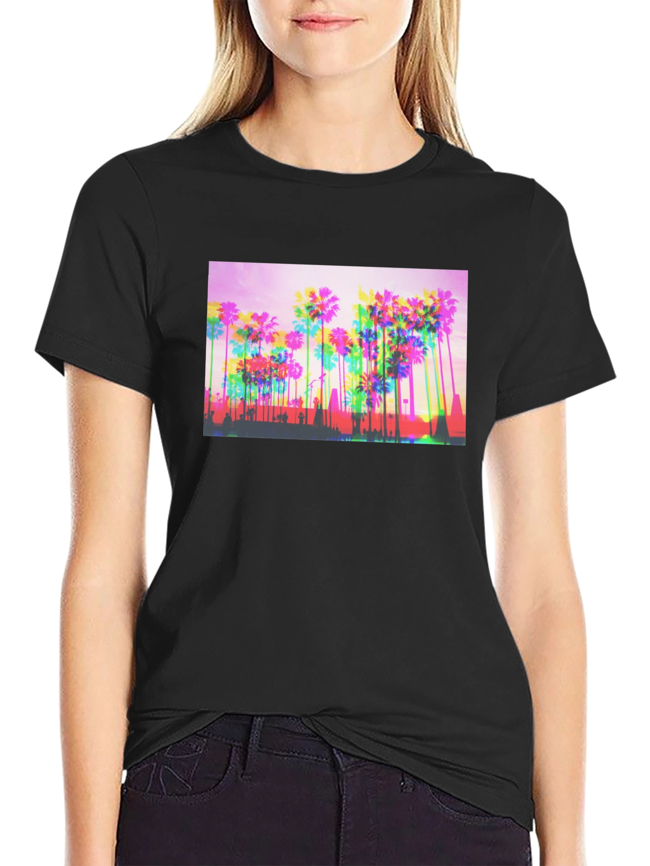 Retro Palm Tree Graphic Tee - Black