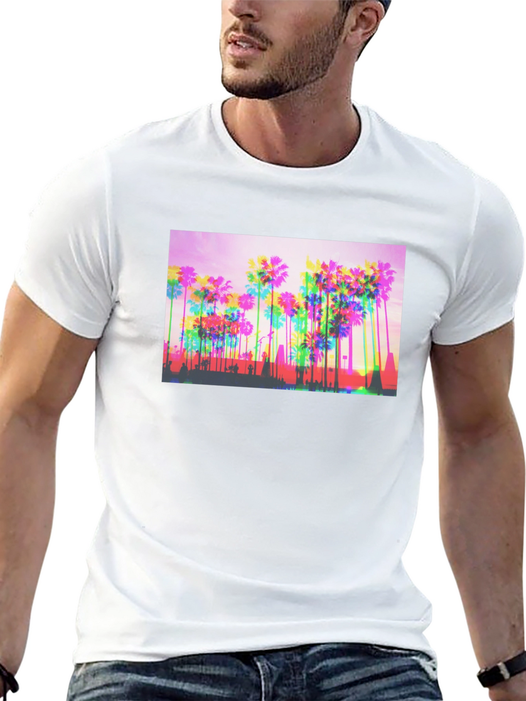 Retro Palm Tree Graphic Tee - Black