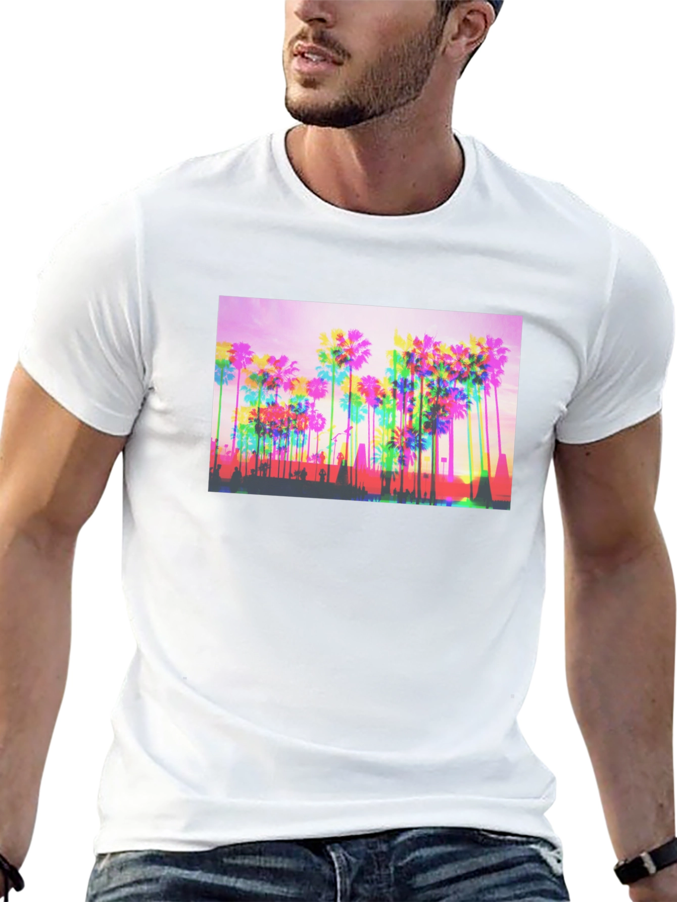 Retro Palm Tree Graphic Tee - Black