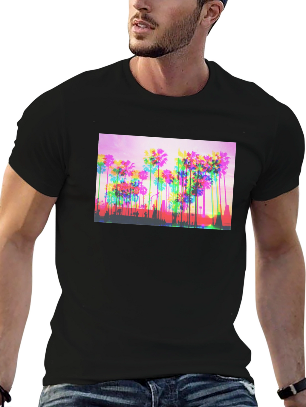 Retro Palm Tree Graphic Tee - Black
