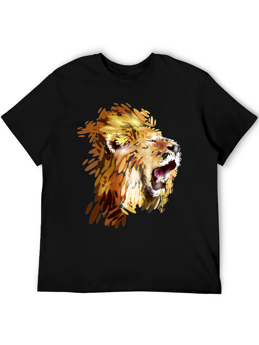 Lion Graphic Print Crew Neck Tee - Black