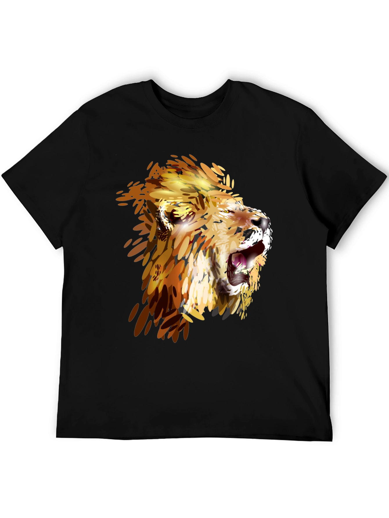 Lion Graphic Print Crew Neck Tee - Black