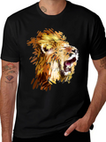 Lion Graphic Print Crew Neck Tee - Black