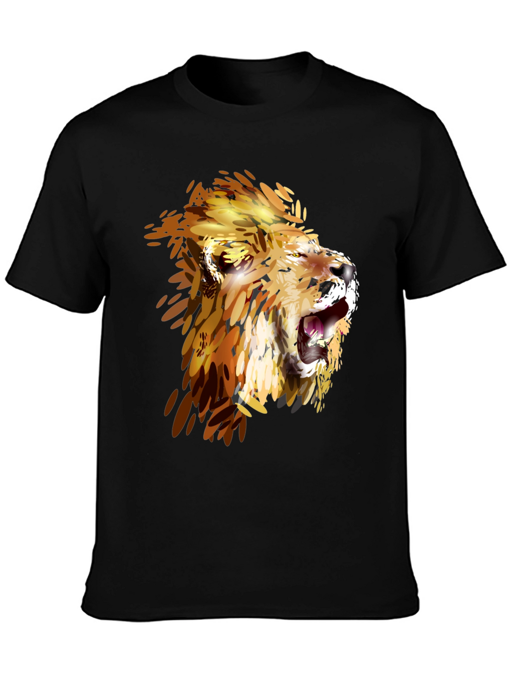Lion Graphic Print Crew Neck Tee - Black
