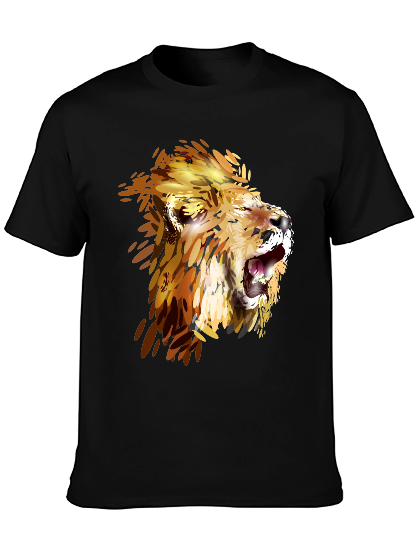 Lion Graphic Print Crew Neck Tee - Black