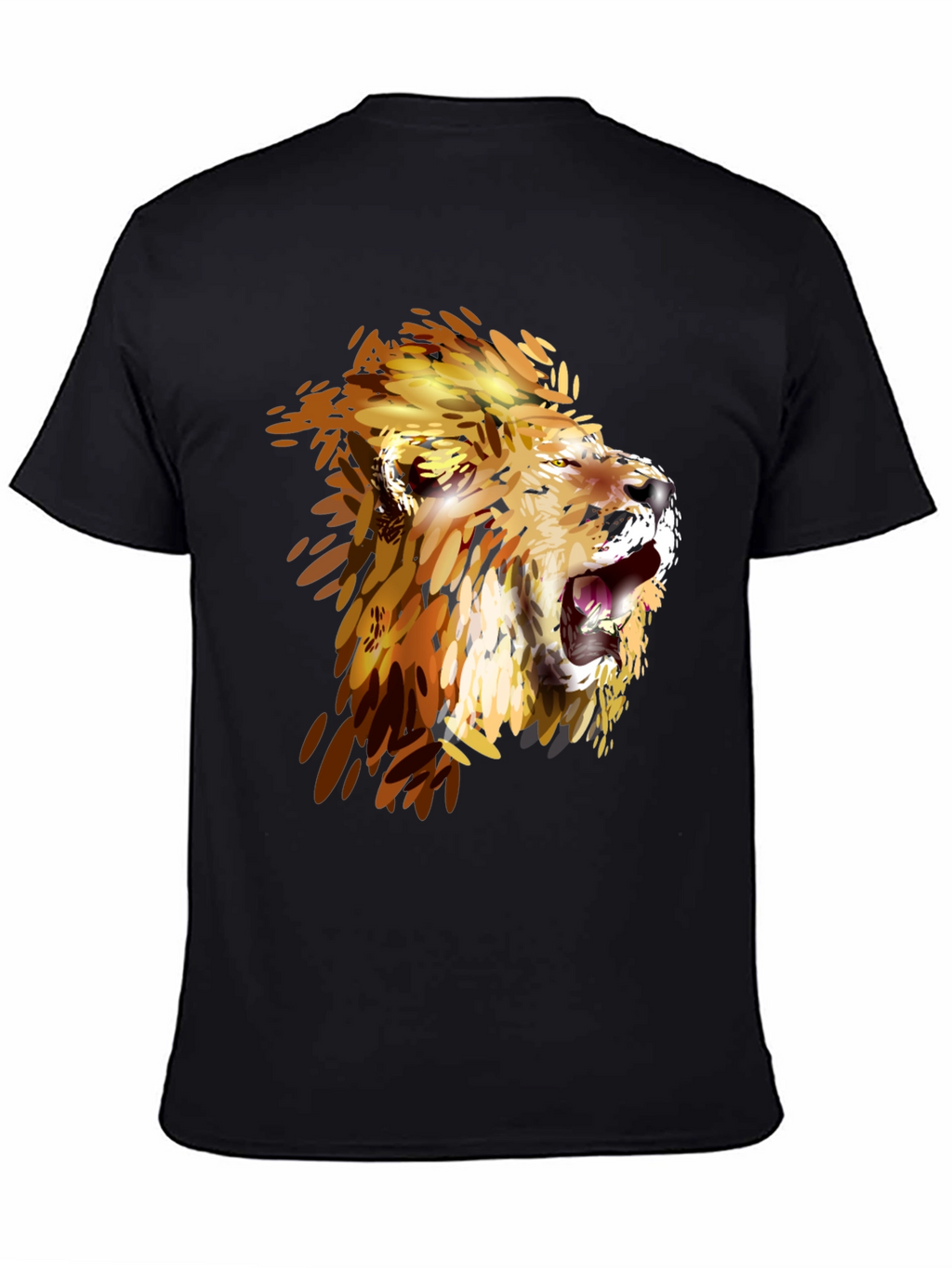 Lion Graphic Print Crew Neck Tee - Black