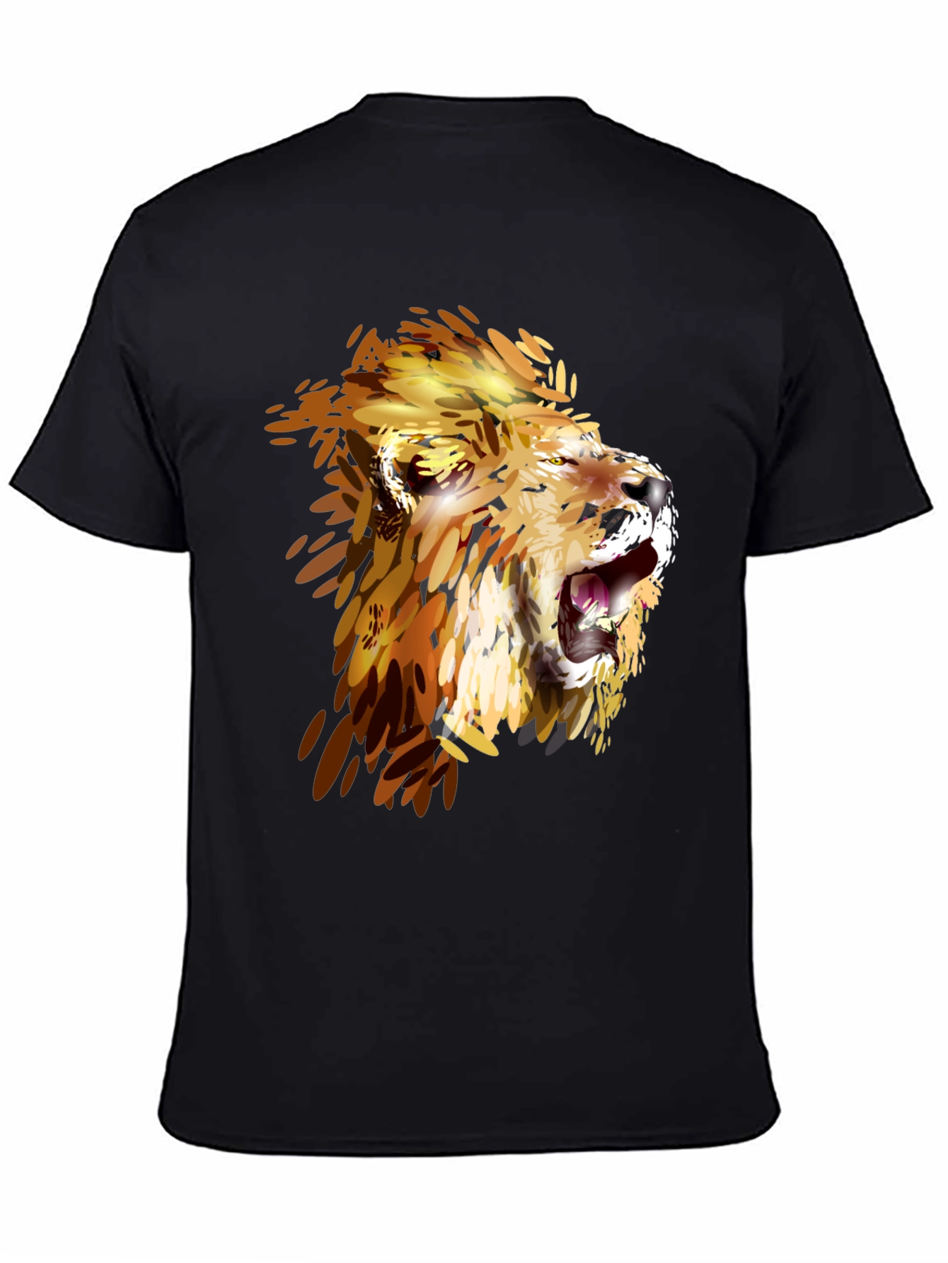 Lion Graphic Print Crew Neck Tee - Black