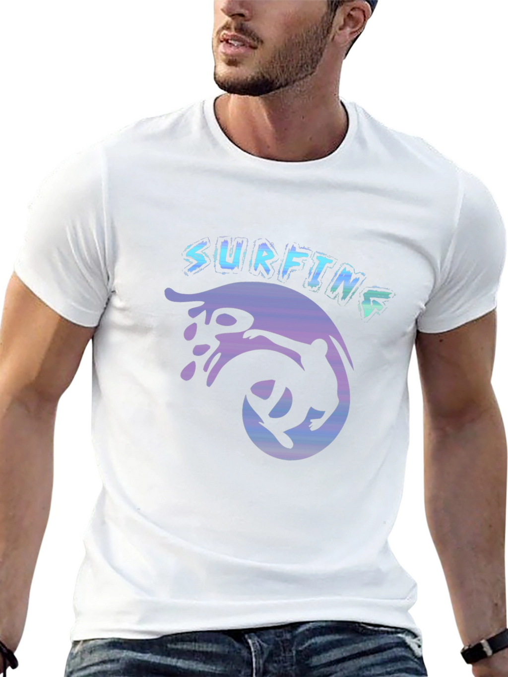 Surfing Graphic Tee - Black Cotton T-Shirt