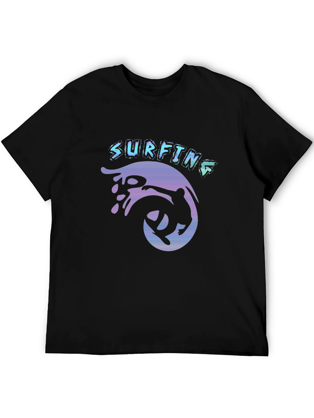 Surfing Graphic Tee - Black Cotton T-Shirt