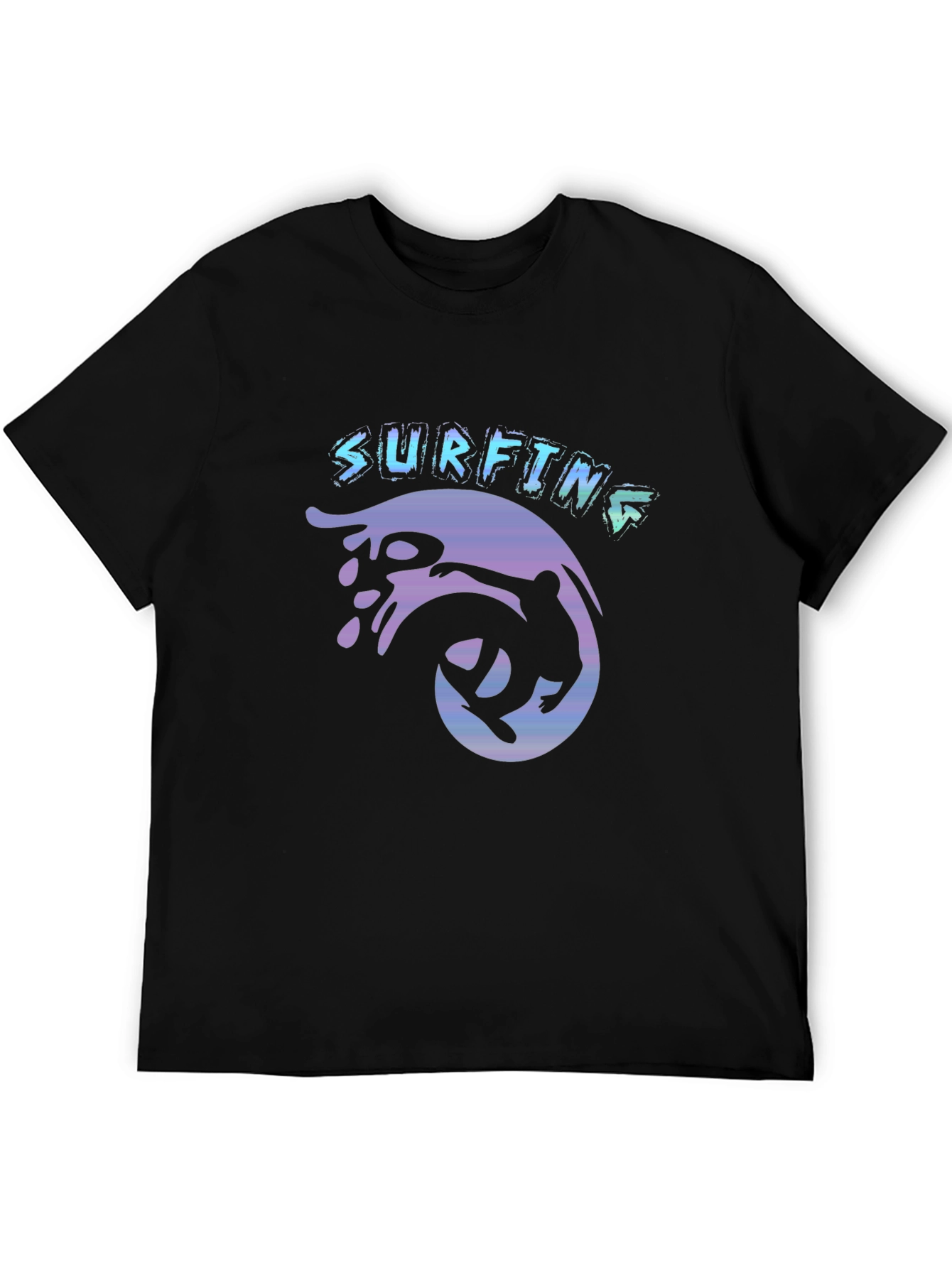 Surfing Graphic Tee - Black Cotton T-Shirt