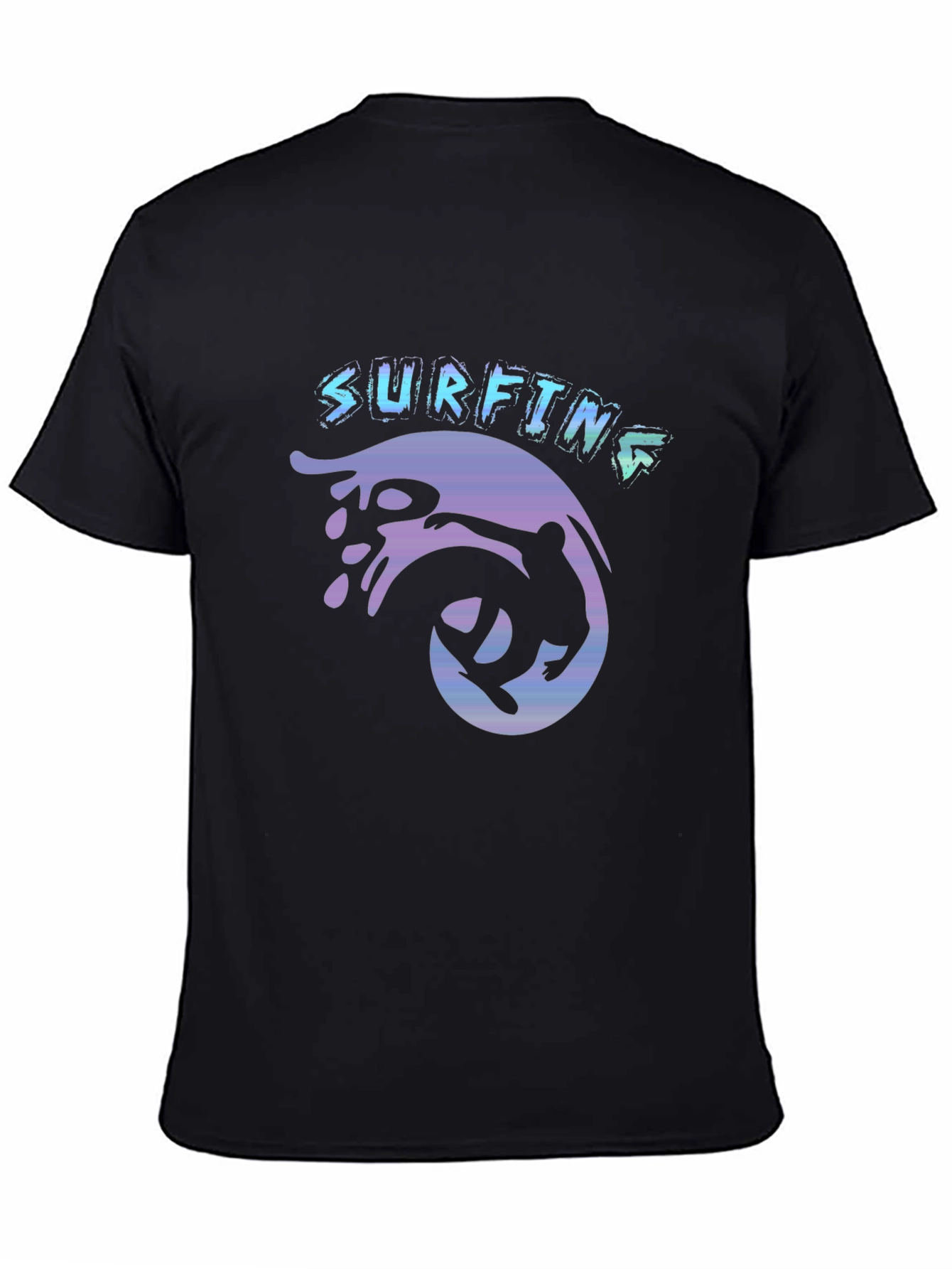 Surfing Graphic Tee - Black Cotton T-Shirt