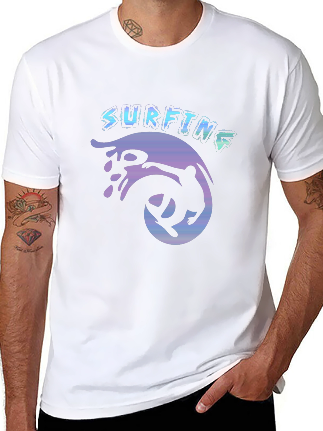Surfing Graphic Tee - Black Cotton T-Shirt