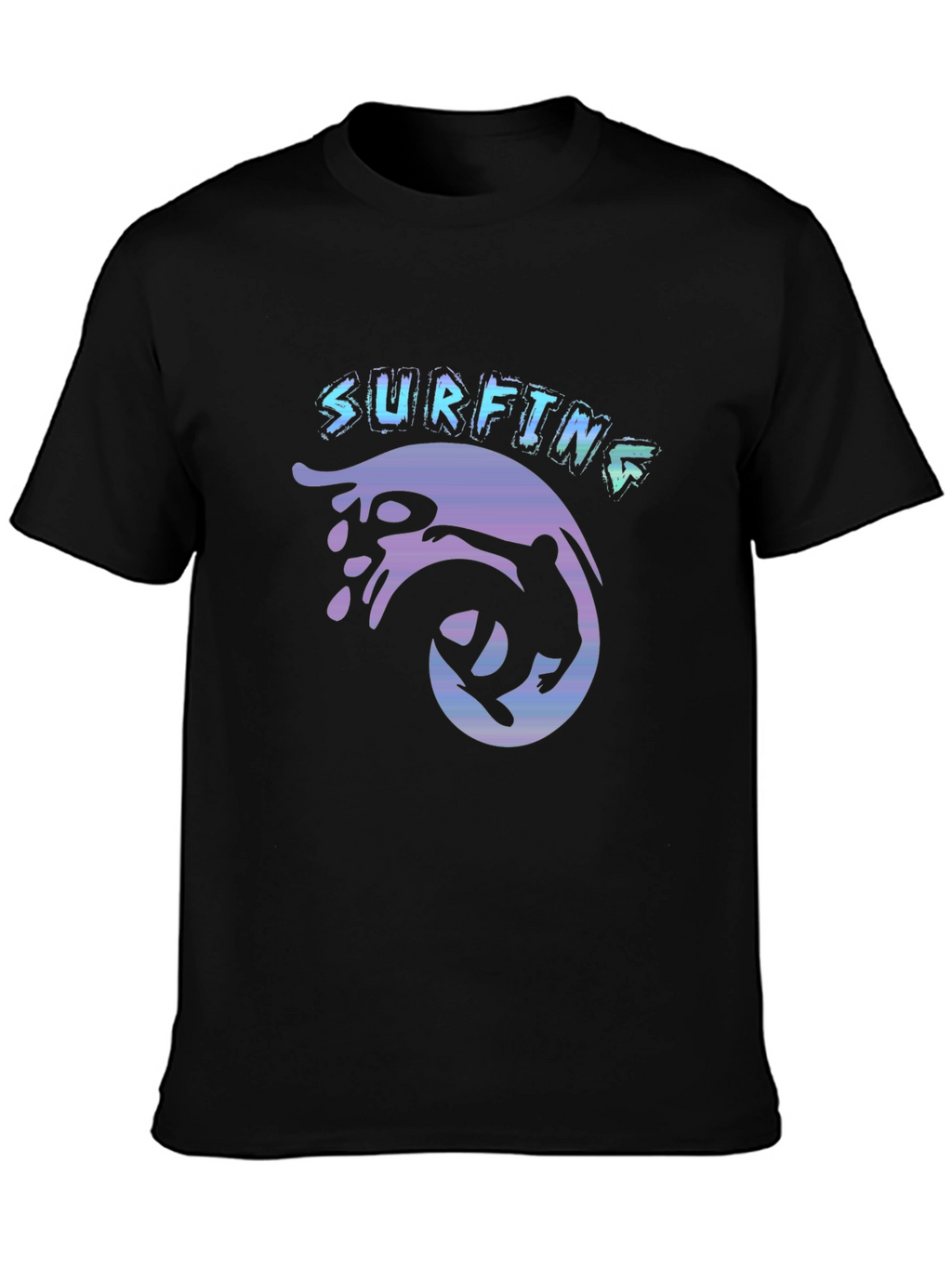 Surfing Graphic Tee - Black Cotton T-Shirt